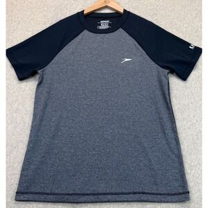 Speedo Mens Rashguard Sun Protection Swim Tee Heather Blue Raglan Short Sleeve M